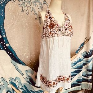 NWT Buffalo David Bitton BOHO halter top in white embroidered linen L